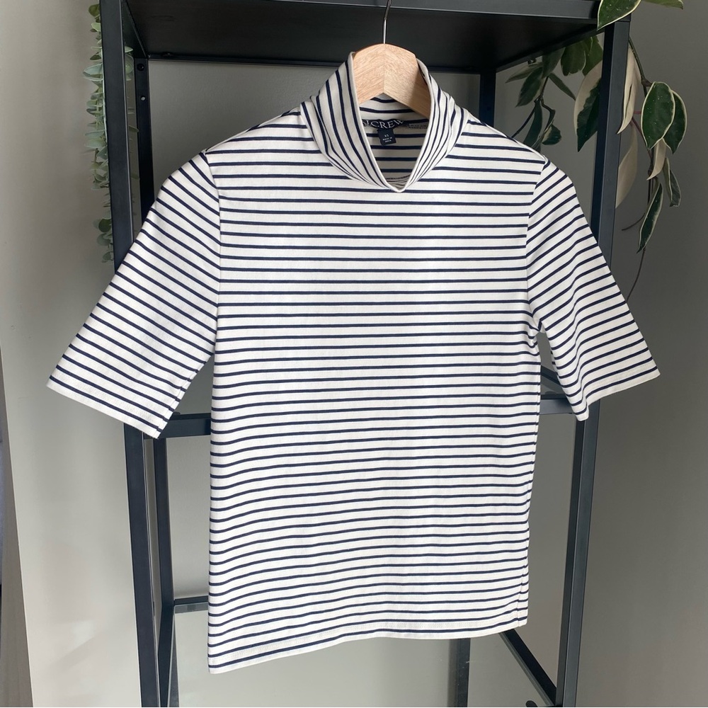 J. Crew Mock Neck Elbow Sleeve Striped Tee